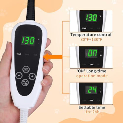 GOLOPET Cat Heating Pad, 16 in Round Heated Bed Smart Thermostatic Switch, Add Wire Rope Cat Carpet Puppy Whelping Supplies, Comes with a Plush Cloth Cover - Apricot