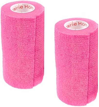 2 Pack Premium Vet Wrap - Self Adhesive Bandage Wrap & Athletic Tape - 4" x 5 Yards Elastic & Self-Sticking Cohesive Bandage for Pets, Sports, Wrists & Ankles - Neon Pink by Prairie Horse Supply