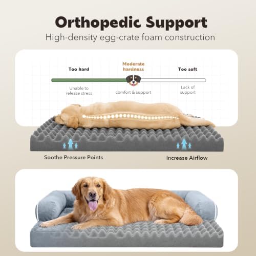 MEKIY Orthopedic Waterproof Dog Bed with Bolster for Extra Large Size Dogs
