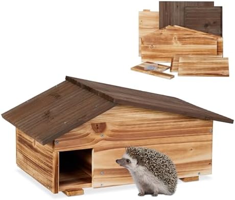 Relaxdays Hedgehog House, Wooden Protective Box, 2 Rooms, Hibernation Den