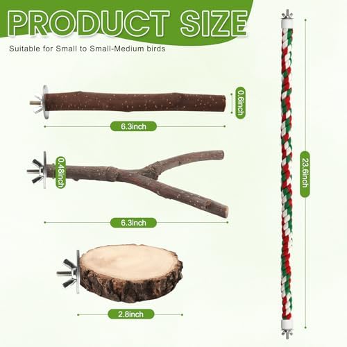 9 Pcs Apple Wood Bird Perch, Platform & Rope Set for Cage