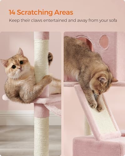 Feandrea Cat Tree, 81.1-Inch Large Cat Tower, Multi-Level Condo, Jelly Pink