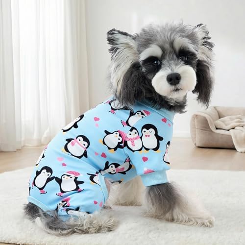 XPUDAC 4 Pack Dog Pajamas Cute Dog Clothes for Small Medium Dogs Boy Stretchy Soft Pjs Jammies Outfit Puppy Onesies for Winter, L