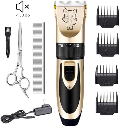 Highdas Dog Clippers for Grooming Low Noise, Cordless Electric Dog Grooming Kit Clippers Rechargeable, Quiet Dog Shaver, Pet Hair Trimmer Kit for Dogs & Cats (Gold)