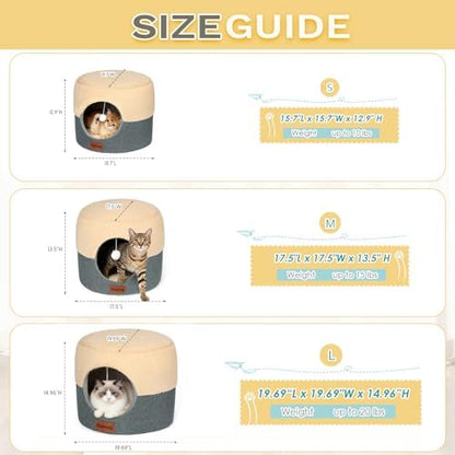 2-in-1 Foldable Cat Bed for Indoor Cats, Cat Cave & Sofa Bed