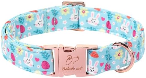 Easter Dog Collar, Cute Blue Bunny Easter Collar for Boy Girl Dogs, Adjustable Heavy Duty Spring Holiday Dog Collars for Small Medium Large Dogs with Metal Buckle XL