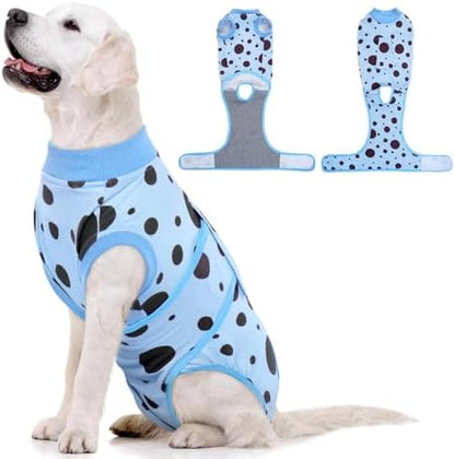 Kuoser Dog Surgery Suit, Soft Dog Spay Recovery Suit Female, Anti Licking Neuter Recovery Suit for Male Dogs, Post-Op Pet Surgical Suit Protective Wear E-Collar & Cone Alternative,Blue Polka Dots 2XL