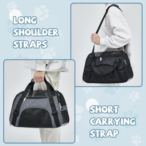 Sweetude 4 Pcs Cat Carrier Soft-Sided Pet Carrying Bag for Cat Under 13 Lbs, 16.9 x 11x 7.5 Inch, Portable Foldable Comfortable Bag for Small Pet Travel(Black, Gray)