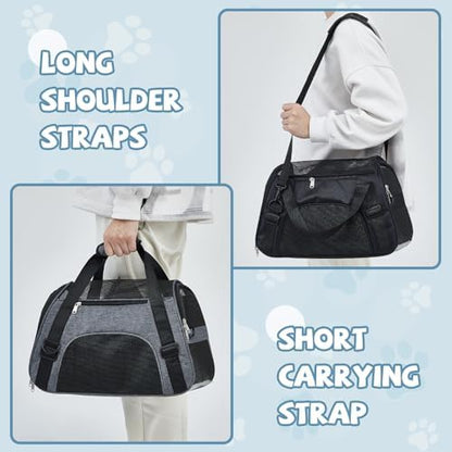 Sweetude 4 Pcs Cat Carrier Soft-Sided Pet Carrying Bag for Cat Under 13 Lbs, 16.9 x 11x 7.5 Inch, Portable Foldable Comfortable Bag for Small Pet Travel(Black, Gray)