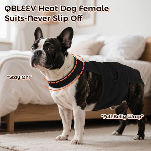 QBLEEV Female Dog Diapers with Adjustable Suspenders – Washable Sanitary Panties for Dogs in Heat or Incontinence, Escape-Proof Reusable Pet Period Underwear Onesie for Small to Large Breeds