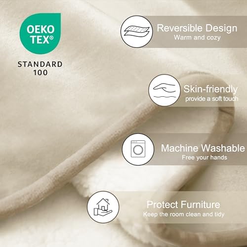 gogobunny Waterproof Bed Blanket, Reversible Sherpa Fleece Throw Blanket for Dog Puppy Cat, Furniture Cover Protects Bed Couch Sofa from Liquid Pee and Pet Fur (Cream, 25x35 inches)