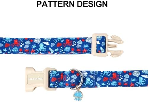 Lionet Paws Summer Blue Dog Collar- Cute Sea Shell Dog Collars with Plastic Buckle and Octopus Pendant,Light Adjustable Dog Collars for Medium Large Dogs