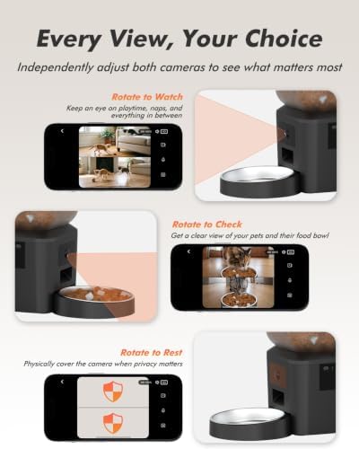 Automatic Cat Feeder for 2 Cats with 2K Cameras - 8L/ 34 Cups Dual Dog Food Dispenser for 2-18mm Dry Food, 2.4G&5G WiFi, Night Vision, 2-Way Talk, Up to 99 Portions 15 Meals Per Day, 10s Voice