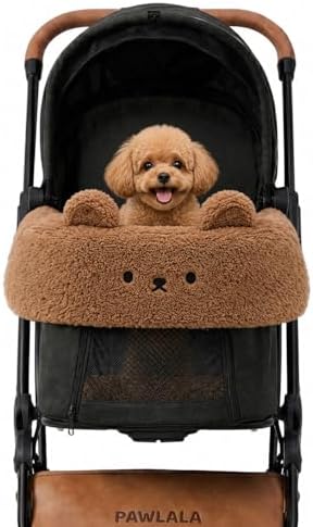Pet Stroller Comforter Set – Ultra-Soft Cushion, Pillow & Edge Cover – Machine Washable, Protective & Cozy Liner for Dogs & Cats – Easy Install (Teddy Brown, Stroller Not Included)