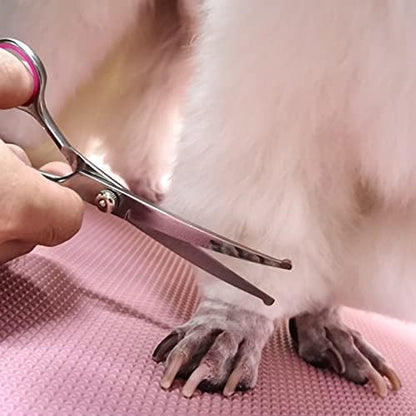 FAIGEO Dog Grooming Scissors Kit, Premium Stainless Steel Dog Shears with Curved Shears+Pink 4 Piece