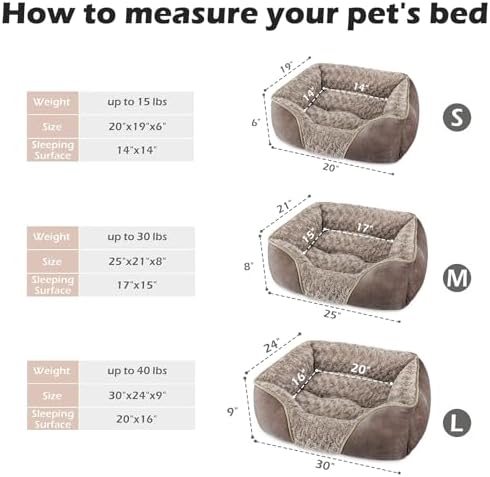 INVENHO Small Dog Bed Rectangle Washable Orthopedic Soft Calming Sleeping Durable Pet Cuddler with Anti-Slip Bottom
