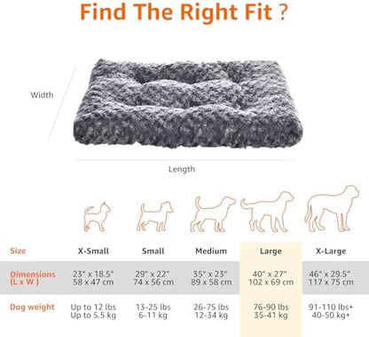 Amazon Basics Washable Cat and Dog Bed, Cozy Crate Pad for Large Dogs, Indoor, 40 x 27 x 3.5 inches, Gray