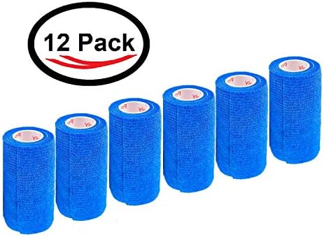 3 Inch Self Adhesive Bandage Wrap - Self-Sticking Vet Wrap - Blue, 12 Pack
