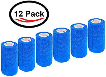 3 Inch Self Adhesive Bandage Wrap - Self-Sticking Vet Wrap - Blue, 12 Pack