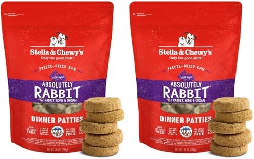 Stella & Chewy's Freeze-Dried Raw Dinner Patties - Absolutely Rabbit Recipe - High Protein Grain-Free Puppy & Dog Food - Perfect for Picky Eaters - 25 oz (Pack of 2)
