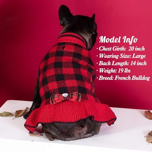 KYEESE Buffalo Plaid Dog Christmas Sweater Dress for Small Dogs Thick Knit