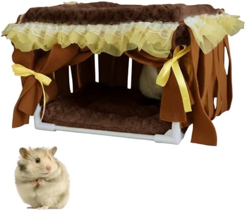 MiOYOOW Guinea Pig Hideout, Small Animal Sleeping Bed Hamster Hiding House with Fringe Curtain for Dwarf Rabbit Guinea Pigs Sugar Gliders Hamsters