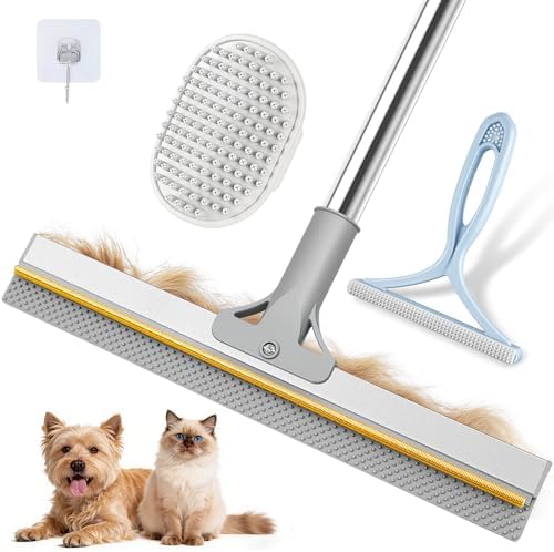 Pet Hair Remover for Carpet, 54 Inch Adjustable Long Handle Carpet Rake for Pet Hair Removal, 3 Piece Dog Hair Carpet Rake and Carpet Scraper Tool for Rugs, Couch, Stairs, Furniture