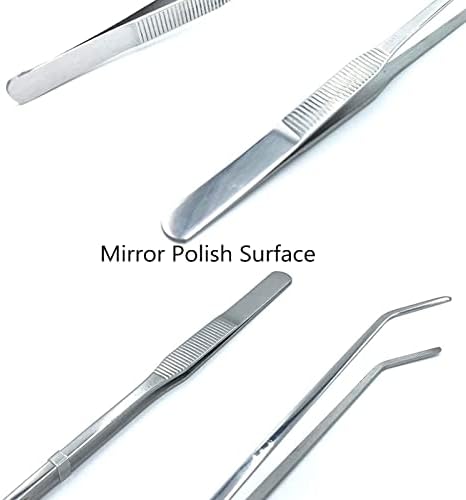 2PCS Aquarium Tweezers Stainless Steel Straight and Curved Tweezers Set Long Handle Reptile Feeding Tongs for Aquatic Plants Lizards Spider Snakes Garden Repairing - 10.6inch, Silver