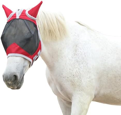 Horse Fly Mask with Ears, Breathable Fine Mesh Red Pony