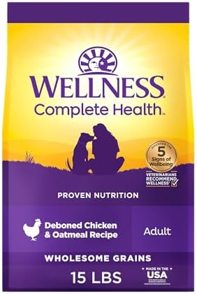 Wellness Complete Health Adult Dry Dog Food, Wholesome Grain Kibble, Natural, Chicken and Oatmeal Recipe, 15 lb Bag