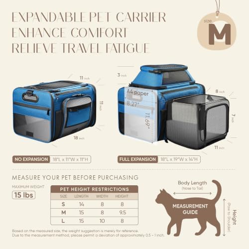 Top-Side Expandable Pet Carrier, Treat Window,18x11x11 Airline Approved