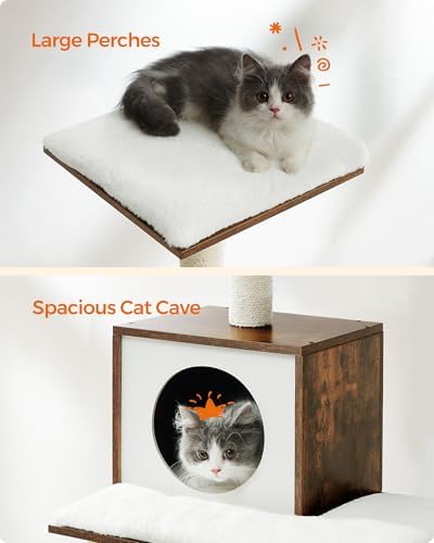 Feandrea Cat Tree, 56.3-Inch Contemporary Cat Tower, Multi-Level Condo