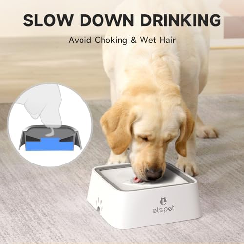 ELS PET White 2L Dog Water Bowl, No Spill Carbon Filter, for Dogs Cats