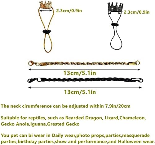 2Pcs Lizard Crown Necklace Set Metal Lizard Outfit Reptile Clothes Accessories Lizard Photo Props for Bearded Dragons Iguana Amphibians and Other Small Animals (Gold)