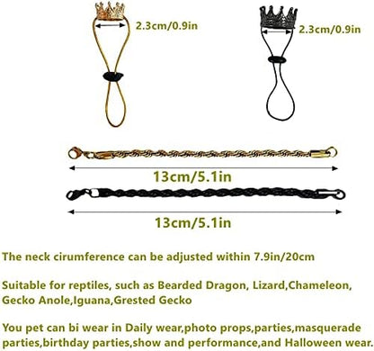 2Pcs Lizard Crown Necklace Set Metal Lizard Outfit Reptile Clothes Accessories Lizard Photo Props for Bearded Dragons Iguana Amphibians and Other Small Animals (Gold)