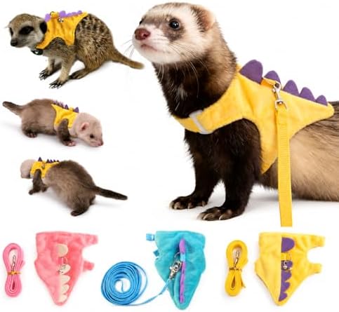 Small Animal Harness and Leash Set, Adjustable Escape Proof Ferret Harness Vest for Adult Ferret, Meerkat, King Squirrel & Fancy Rat, Soft Comfortable Pet Walking Harness with Leash