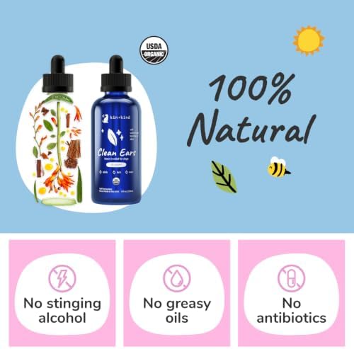 kin+kind USDA Organic Clean Ears, Dog Ear Cleaner, Leave in, No Rinse, 12oz