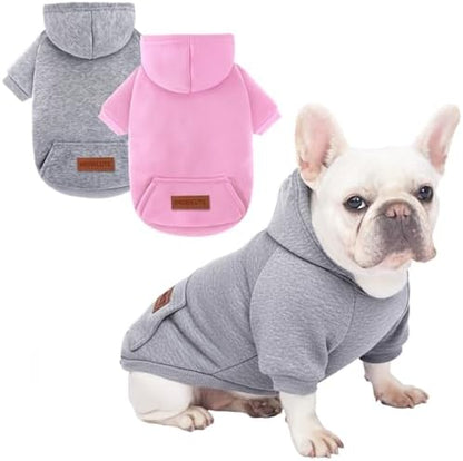 2 Pack Dog Hoodie Warm Hood Dog Sweater Cold Weather Small Dogs Sweatshirt Comfort Pet Clothes for Small Medium Dogs with Pockets Cats Chihuahua Clothes for Male Female Girl Boy Sporty Daily Wear