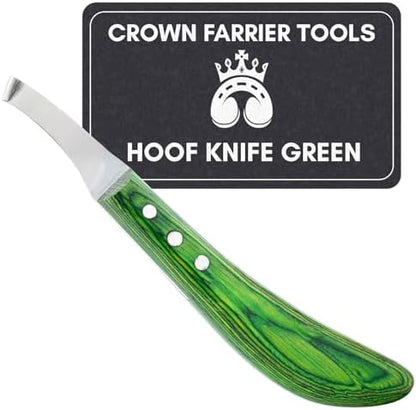 – Super Sharp Hoof Knife | Stainless Steel Blade with Wooden Handle | Professional Farrier Hoof Trimming Tool for Horses & Equine Hoof Care (Green Right-Hand)