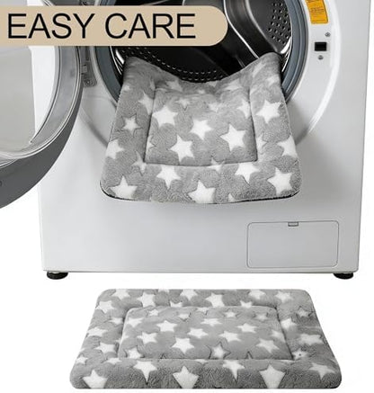 Dog Crate Mat, 4 Piece Reversible Pet Bed, Polyester, Machine Washable, Small Dogs & Cats, Rectangular(Gray Star, 30" L x 20" W x 1.5" Th)