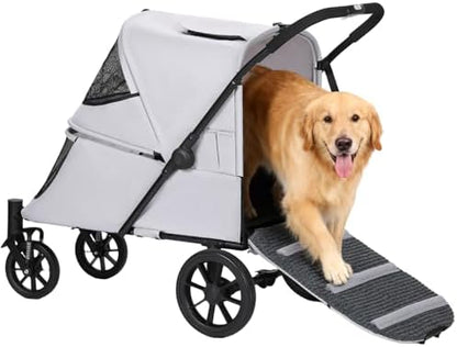 Pet Stroller with Ramp for Large Dog up to 132lbs Portable&Foldable