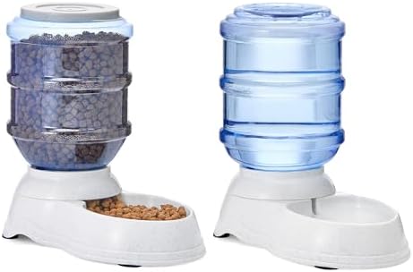 Amazon Basics Large Capacity Automatic Pet Water Dispenser and Gravity Feeder Set, Easy to Clean, 456.6fl.oz Food, 382.1fl.oz Water, Pack of 2