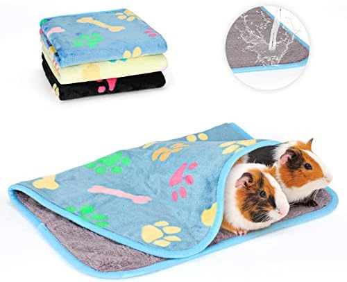 YUEPET Guinea Pig Blankets 3 Pack, Waterproof-Backed Fleece Liners, S
