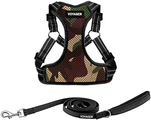 Best Pet Supplies Voyager Adjustable Step-in Flex Breathable Mesh Dog Harness for Small Medium Large Dogs Leash Set (Army Base), S