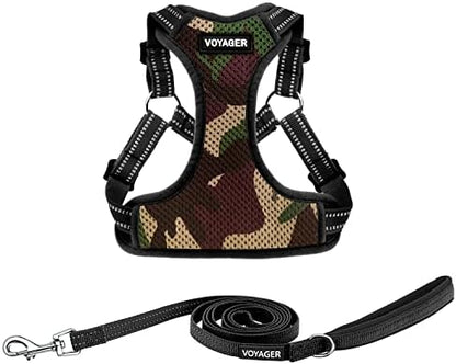 Best Pet Supplies Voyager Adjustable Step-in Flex Breathable Mesh Dog Harness for Small Medium Large Dogs Leash Set (Army Base), XL