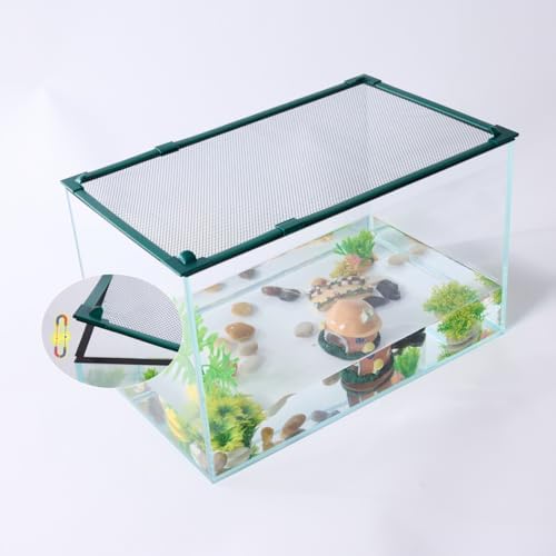 Magnetic Fish Tank Cover Green Frame Black Net, DIY Fish Tank Lid Adjustable Size Fit Tank Size Max 35''X19''(100x50CM) for Preventing Fish from Jumping Out and Reptile Escaping