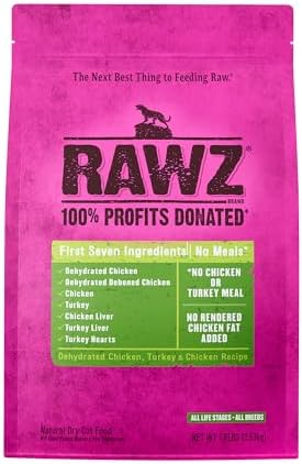 Rawz Dehydrated Chicken, Turkey & Chicken Recipe Natural Meal Free Dry Cat Food (7.8 Pound, Chicken & Turkey)