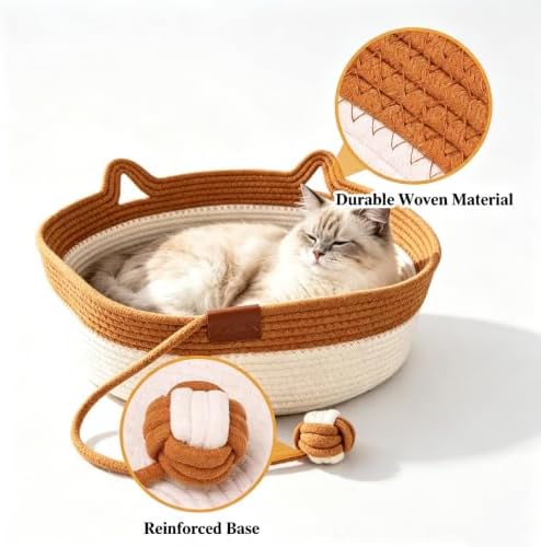Large Instinct Basket, Stimulicat Handwoven cat Basket Rope Cotton Eliminates Bed Rejection Round Pet Basket, Boho Catbed for Cats Handwoven