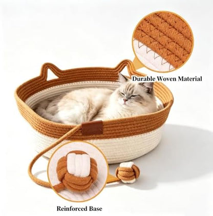 Large Instinct Basket, Stimulicat Handwoven cat Basket Rope Cotton Eliminates Bed Rejection Round Pet Basket, Boho Catbed for Cats Handwoven