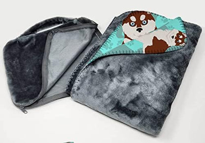 Caroline's Treasures MLM1074TBLT Red Siberian Husky Soft Travel Blanket with Bag Airplane Blanket, Indoor Outdoor Camping Blanket for Traveling, Picnics, Beach Trips, Concerts